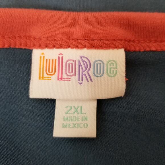 Lularoe Women's American Mama Ringer T-Shirt Blue Red Size 2X - Picture 3 of 5